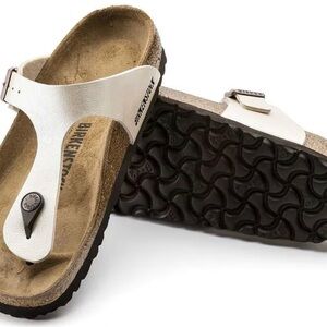 Birkenstock Metallic White Thong Sandals